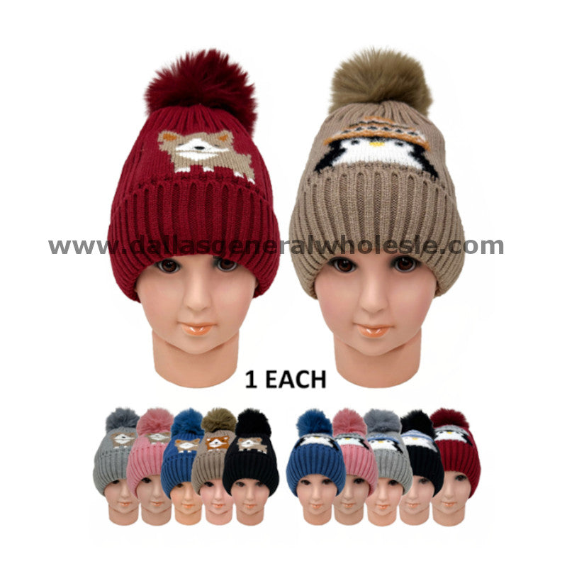 Kids Fur Lining Toboggan Beanie Hats Wholesale