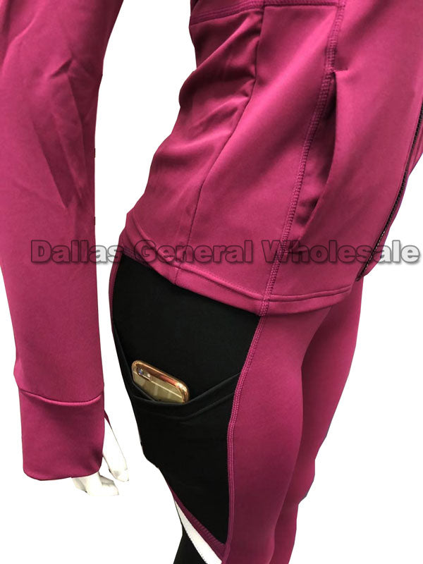 Ladies Active Long Sleeve Hoodie Top with Pants Set Wholesale