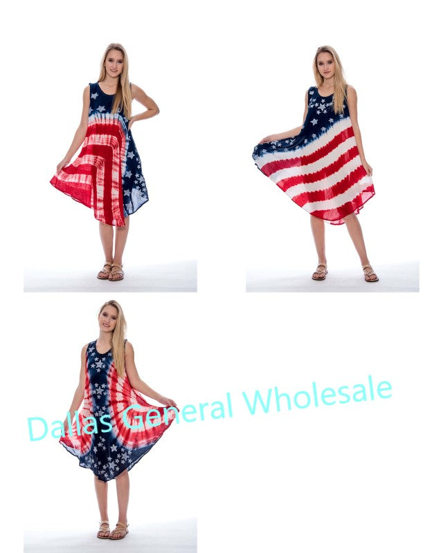Tie Dye USA Flag Rayon Sun Dresses Wholesale - Dallas General Wholesale