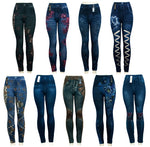 Assorted Ladies Fashion Pull On Printed Jean Like Leggings Wholesale - Dallas General Wholesale