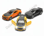 Two toy cars, one black and one orange, with additional features highlighted on a white background.