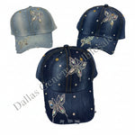 Rhinestone Butterfly Embellished Washed Denim Baseball Caps Wholesale