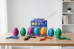 Three children sitting on a rug in a bright room, each holding a colorful textured toy while several more toys are scattered on the floor. A large semi-transparent watermark reading 'Dallas General Wholesale' is overlaid across the center.