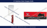 8-inch stainless steel chopper knife with red wooden handle and Dallas General Wholesale packaging.