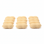A yellow retail display box filled with packaged soft squishy toy peanuts. The packaging has a yellow and white grid design with the text 'Decompile Soft & Squishy' and illustrations of different colored peanuts.