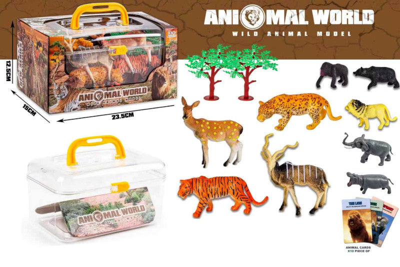 Animal World wild animal model set with packaging and toy animals on a white background