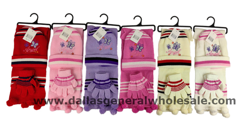 Little Girls 3 PC Winter Beanie Gloves & Scarf Set Wholesale