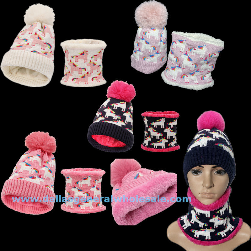 Girls Winter Unicorn Hats and Scarf Set Wholesale