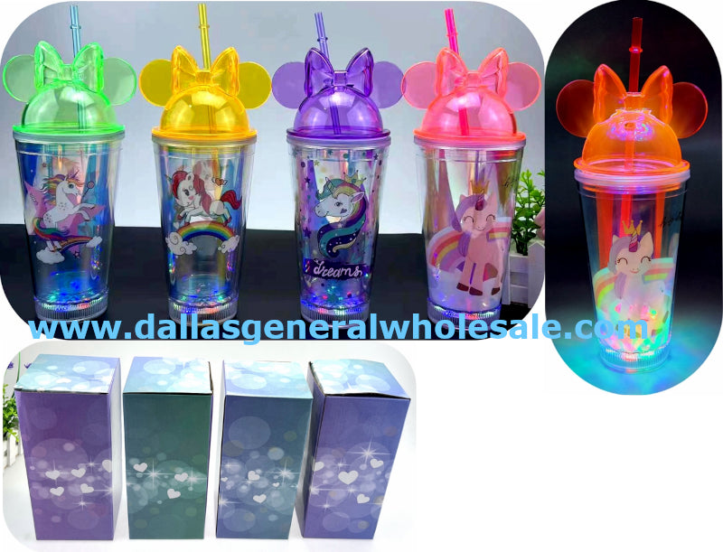 Flashing Light Up Unicorn Cups with Straw Wholesale