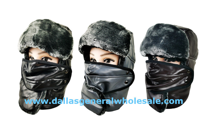 Leather Bomber Hats with Mask Wholesale
