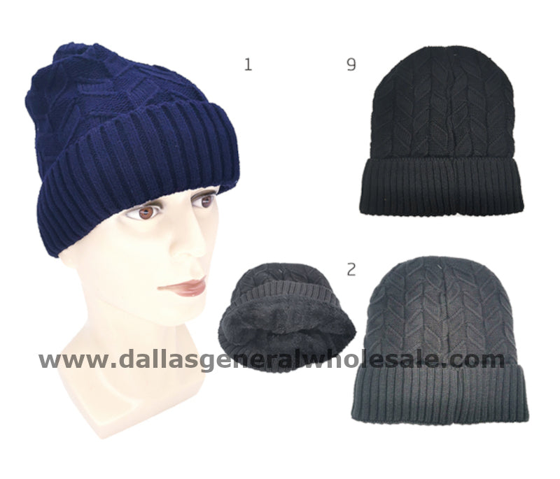 Men Double Knitted Thermal Beanie Hats Wholesale