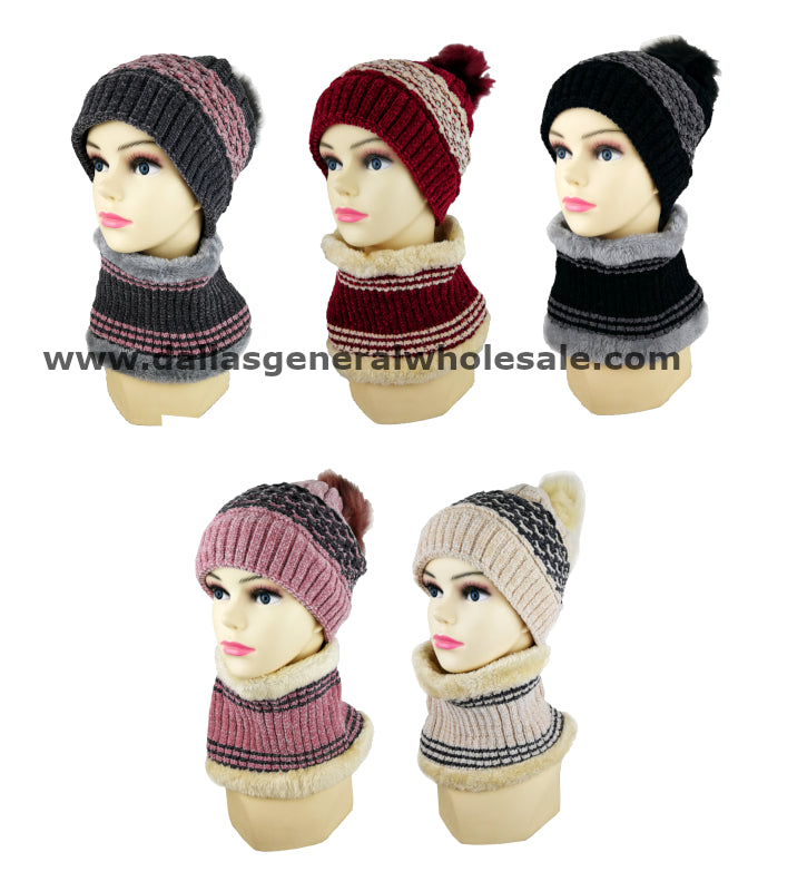Fashion Fur Lining Beanie Hat with Circle Scarf Set Wholesale