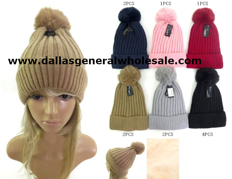 Girls Thermal Toboggan Beanies with Pom Pom Ball Wholesale