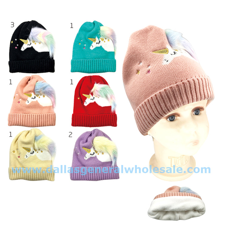Little Girls Winter Unicorn Beanie Hats Wholesale