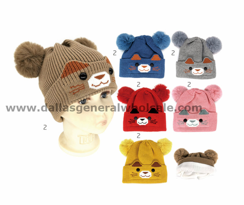 Kids Fur Lining Pom Pom Cute Beanie Hats Wholesale