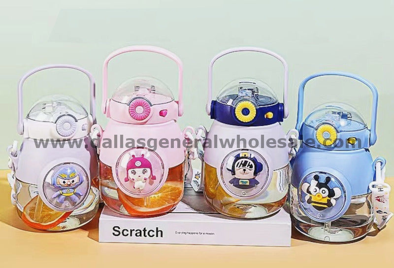 Adorable Character Water Bottles w/ Straw Wholesale