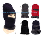 A collection of unisex knitted thermal beanie masks or balaclavas in various colors, featuring a single eye hole and fur insulation.