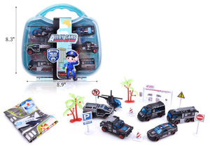 16 PC Toy Metal Friction Police Cars Play Set Wholesale