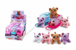 Cute Cat Trains toy set featuring small plush cat figures and a small train car, shown both in retail display packaging and as loose pieces on a white background.