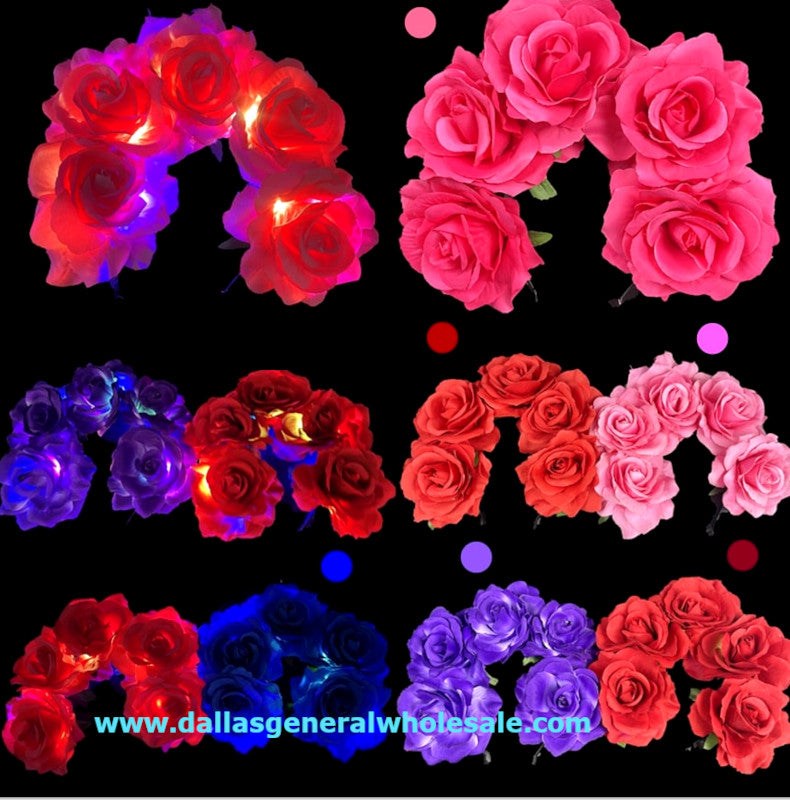 Rose Flower Headbands w/ Lights Wholesale