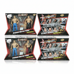 Four boxed WWE 'Ultimate Warrior Power' fighting hero toy sets arranged in a 2x2 grid on a white background. The packages show two action figures inside clear plastic windows, with WWE branding and character artwork on the front.