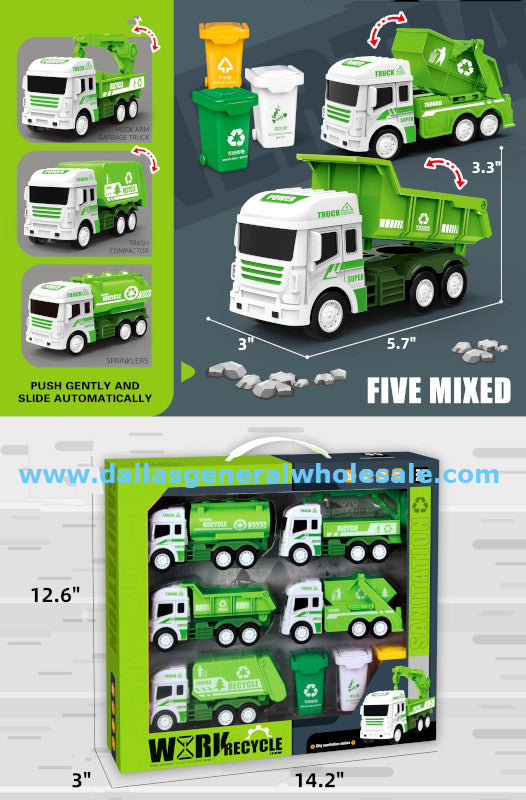 8 PC Toy Friction Recycle Trucks Set Wholesale