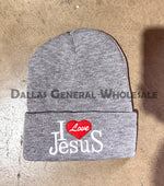 "I Love Jesus" Embroidered Sherpa-Lined Thermal Beanies - Fur Insulated Faith Hats Wholesale