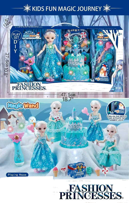 Fashion princess toy set with dolls and accessories on a white background