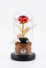 Wholesale LED Light-Up Rose Dome with Plush Bear – Assorted Colors