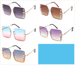 Oversized Rimless Square Sunglasses with Bee Charm & Rhinestone Embellishment