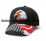 Patriotic Bald Eagle Embroidered Baseball Cap with USA Flag Bill Wholesale