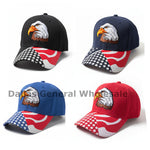 Patriotic Bald Eagle Embroidered Baseball Cap with USA Flag Bill Wholesale