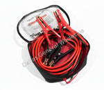 Red and black jump starter cable with clamps on a concrete surface