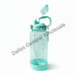 Turquoise water bottle with a straw lid on a white background