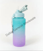 BPA-free plastic water bottle with straw on a concrete surface