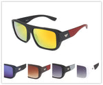 Unisex Flat-Top Square Sunglasses with Striped Arms & Wing Emblem Wholesale