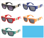 Unisex Oversized Square Sunglasses with Gold Medusa Temple Medallion