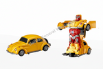 A yellow toy car that transforms into a robot, shown in both vehicle and robot forms on a white background. A diagonal watermark reading 'Dallas General Wholesale' is visible across the center.