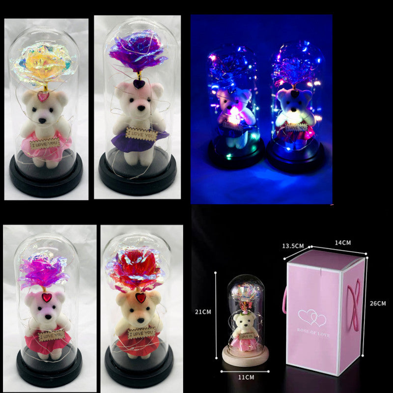 Enchanted Light Up Rose Bear Glass Dome Wholesale