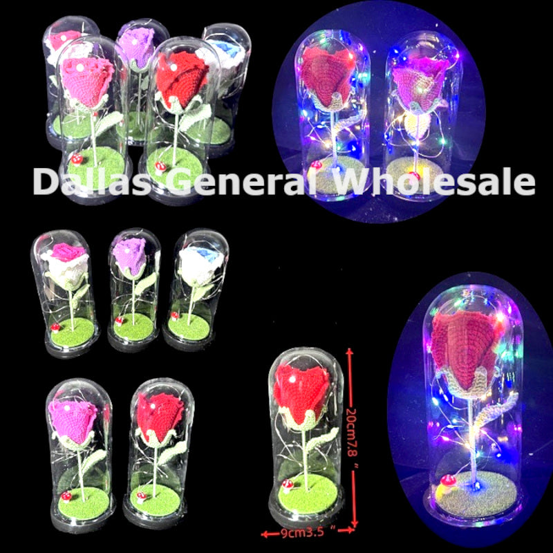Light Up Crochet Rose Glass Dome Display Wholesale