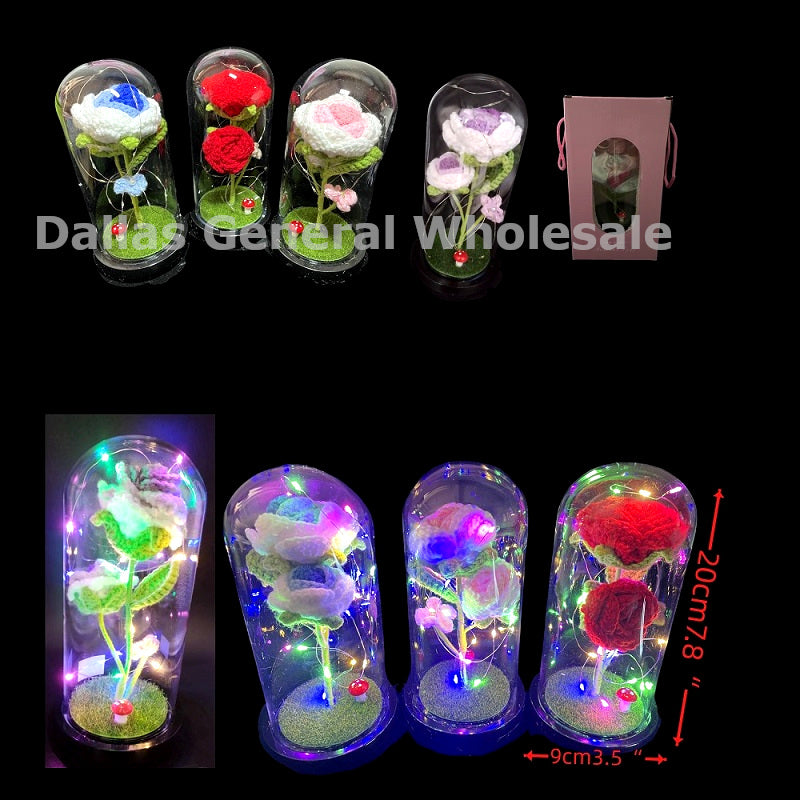Light Up Crochet Rose Glass Dome Wholesale