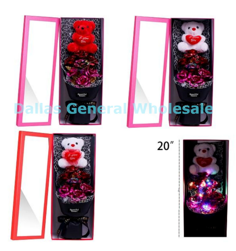 Lite Up Valentine Rose Bear Bouquets Gift Wholesale