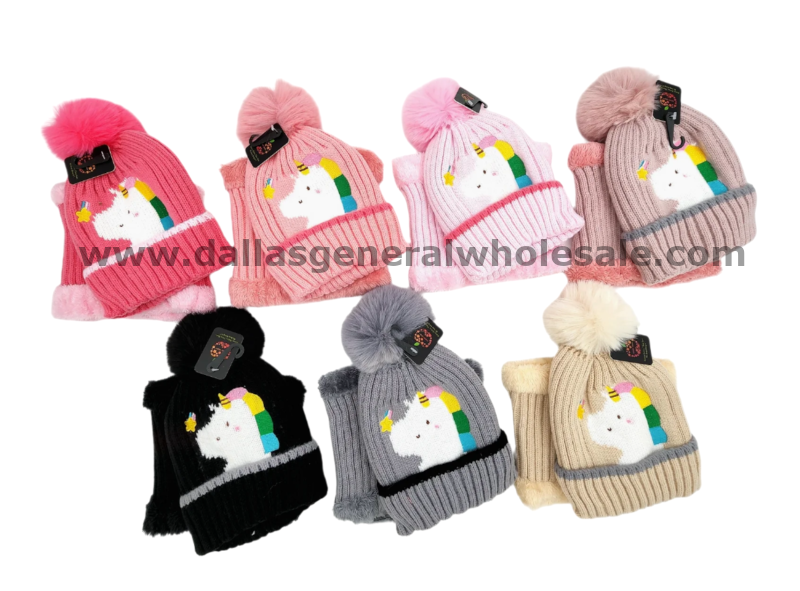 Young Girls Unicorn Beanie w/ Scarf Set Wholesale