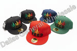 Five baseball caps with cannabis leaf designs on a white background