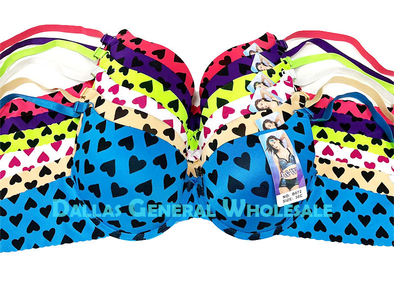 Wholesale Heart Pattern Full Coverage Lace Bras 6-Piece Assorted Color Set