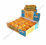 Box of cheese squishy toys with packaging labeled 'Cheese Squishy Toy' on a white background.