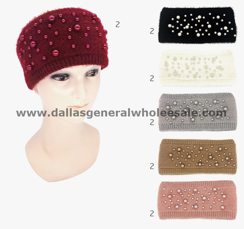 Fashion Knitted Fur Insulated Pearl Headbands Wholesale