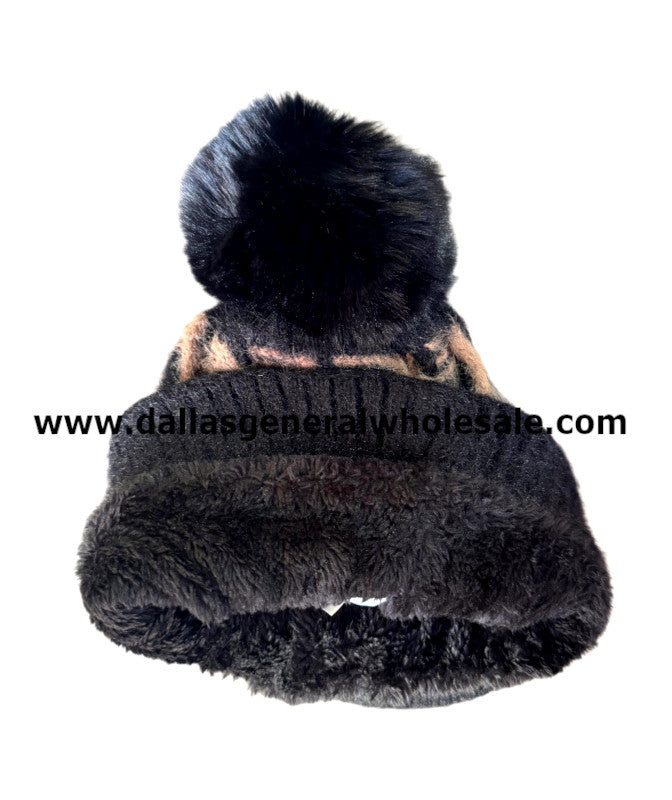 Women's Cable Knit Pom-Pom Beanies - Sherpa Fur-Lined Winter Hats