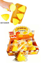 Yellow stress balls in packaging with product details on a white background