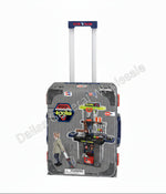 Toy tool set in a suitcase with dimensions and product details on a white background